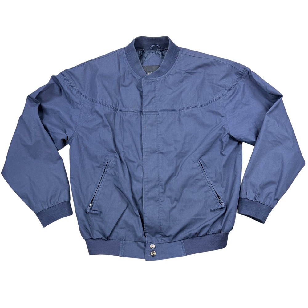 90s Vintage Windbreaker Mens Bomber Jacket Blue Full Zip Size L Lightweight Coat